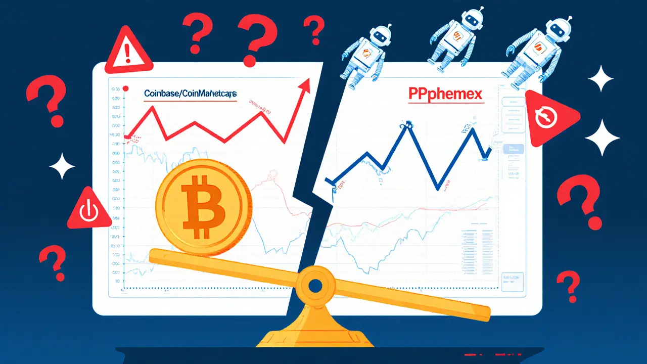 A price chart splits between <h2>Where You Can Trade WZEDX</h2>.10 and <h2>Where You Can Trade WZEDX</h2>.34 for WZEDX, with warning signs and bots highlighting unreliable data.