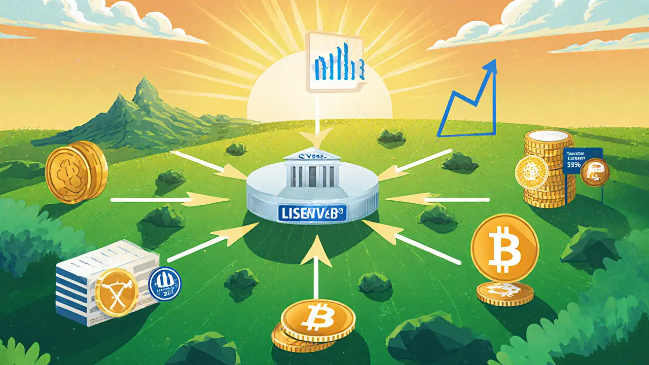 Future 2027 diagram of licensed CASPs linking to banks and SEPA instant payments.