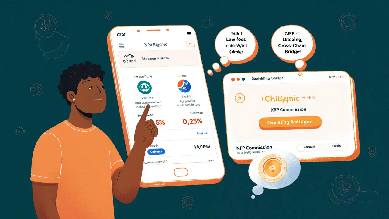 User swapping tokens and minting an NFT on a mobile app with fee and reserve details.