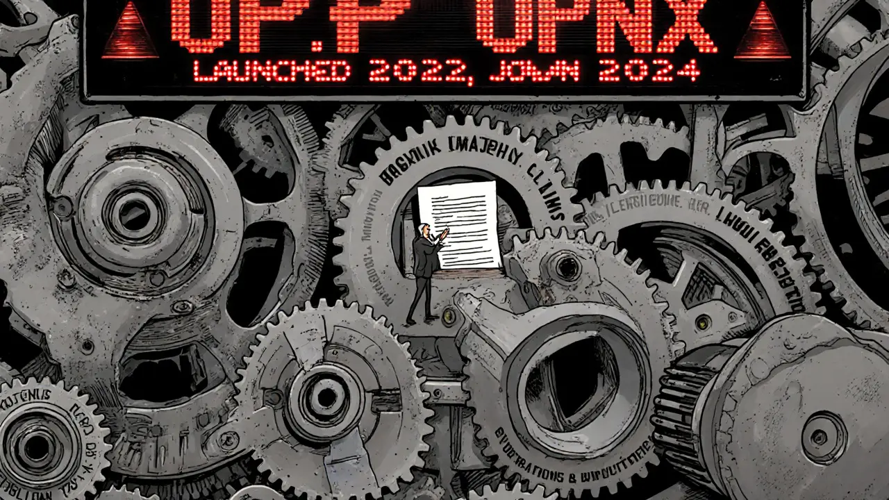 A frozen financial machine with rusted gears labeled bankruptcy claims and derivatives, jammed and unused.