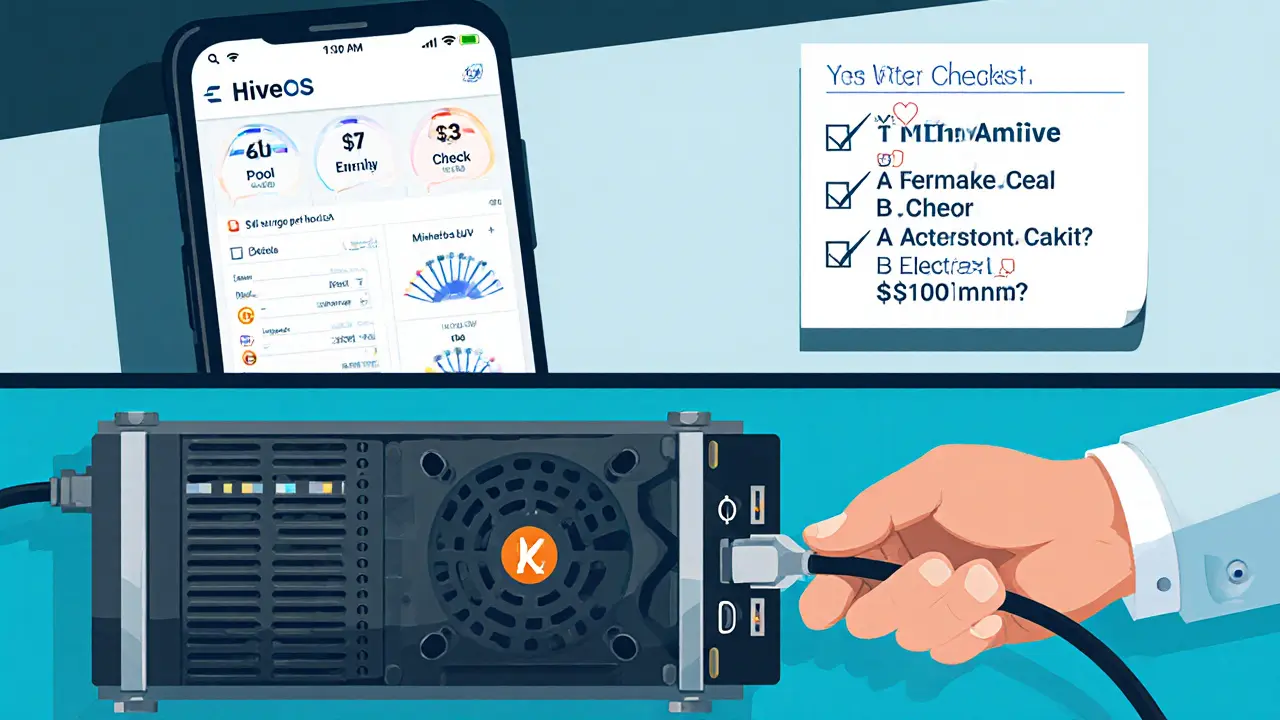 Miner using smartphone dashboard to monitor mining operation with checklist