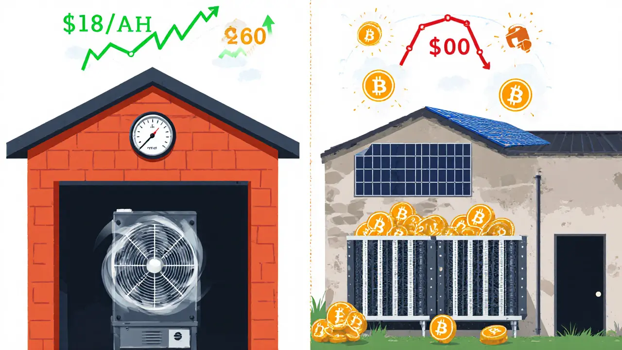 Side-by-side comparison of expensive vs efficient Bitcoin mining setups