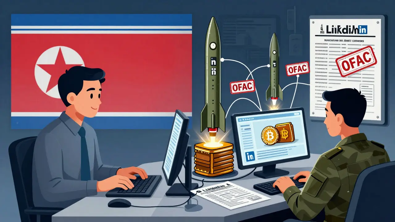 A remote worker profile that transforms into a military command center, linking crypto theft to missile funding.