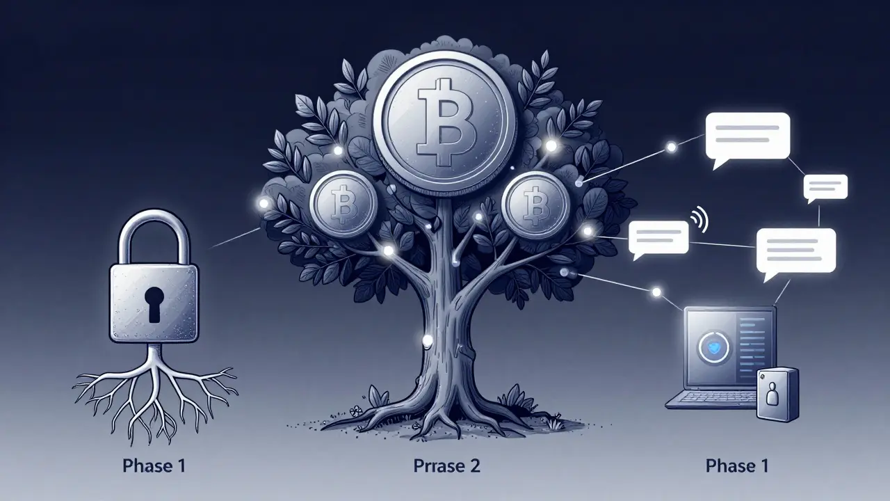 Veil's three-phase roadmap illustrated as a growing tree with privacy-protected communication branches.