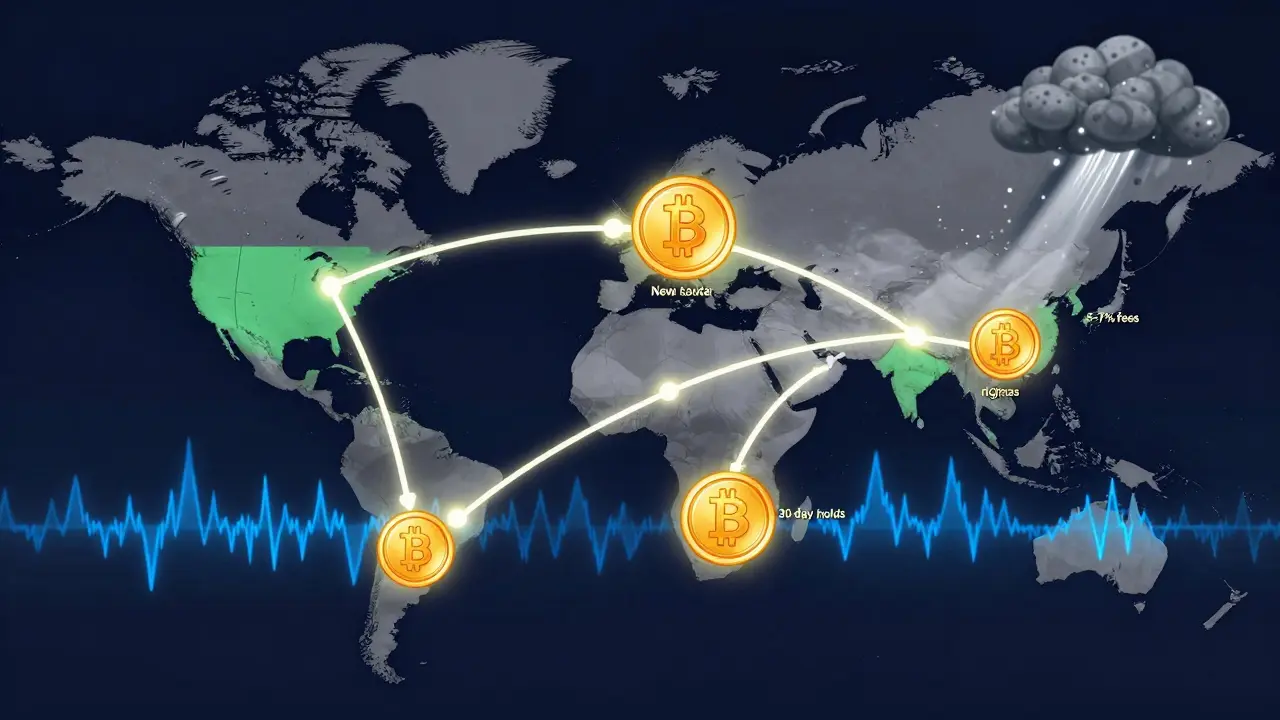 Global crypto payment routes connecting countries with stablecoins bypassing traditional banking delays.