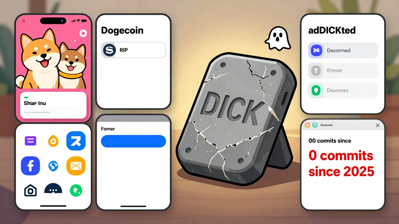 A comparison showing vibrant crypto ecosystems versus a single dead token on a cracked stone tablet.