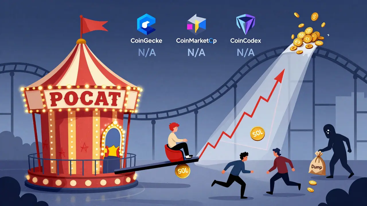 A pump-and-dump carnival ride with one rider and fleeing traders, price graphs crashing wildly.