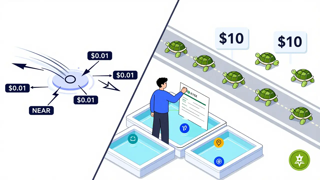 Comparison of fast, low-cost TonicDEX trades versus slow, expensive Ethereum DEX trades.