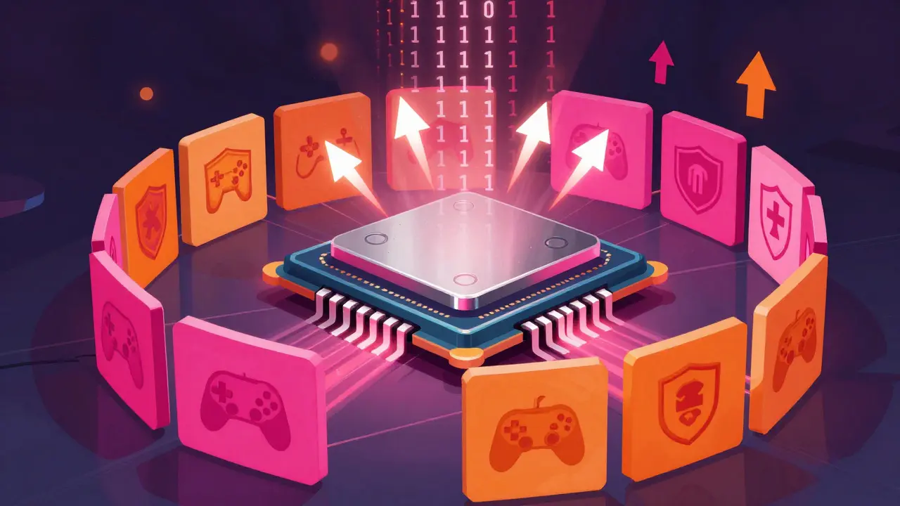 Chip emitting code transformed into shields and game controls