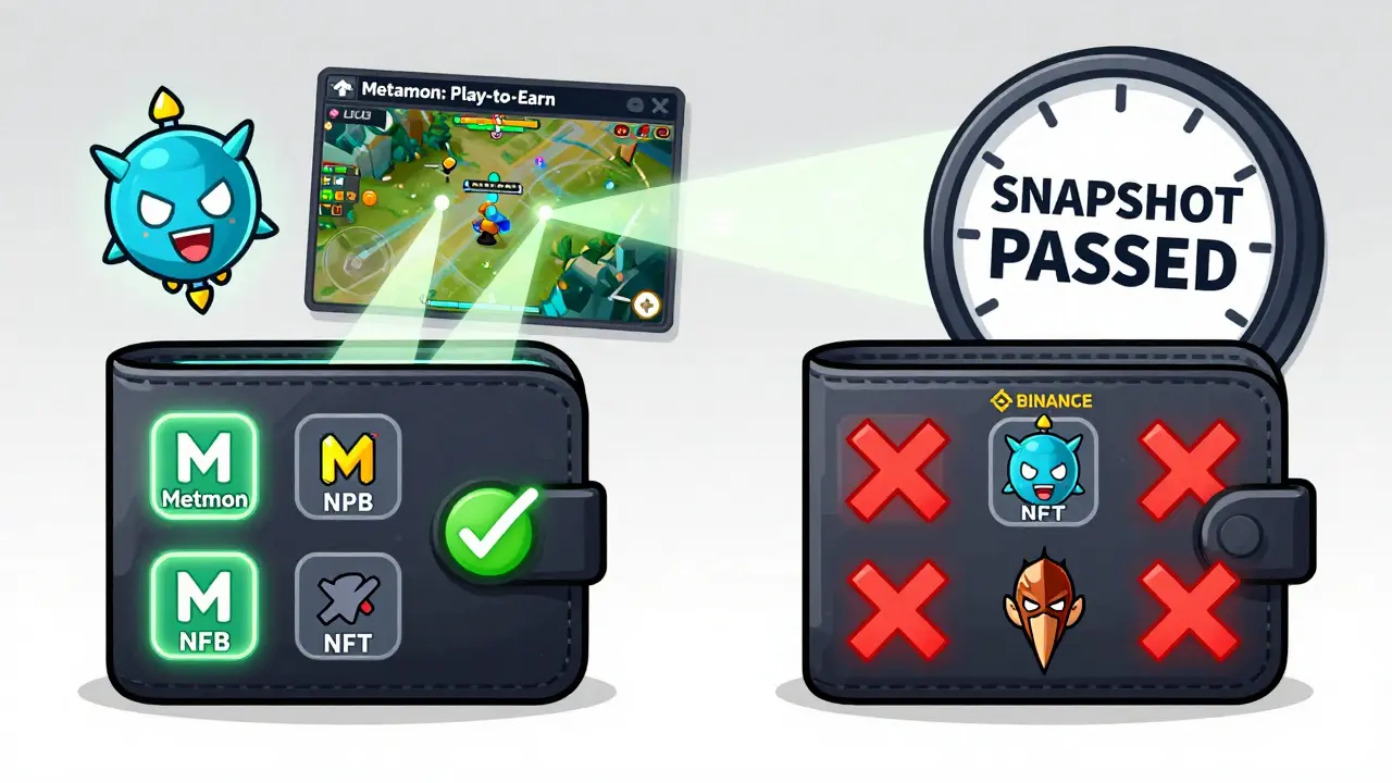 Comparison of qualified self-custodied wallet vs. exchange wallet during an airdrop snapshot.