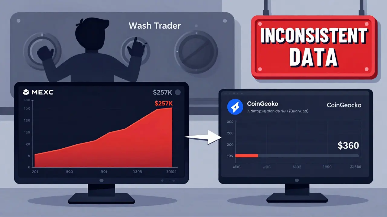 Two trading screens showing wildly different volume numbers for NIBBLES, with a shadowy manipulator in the background.