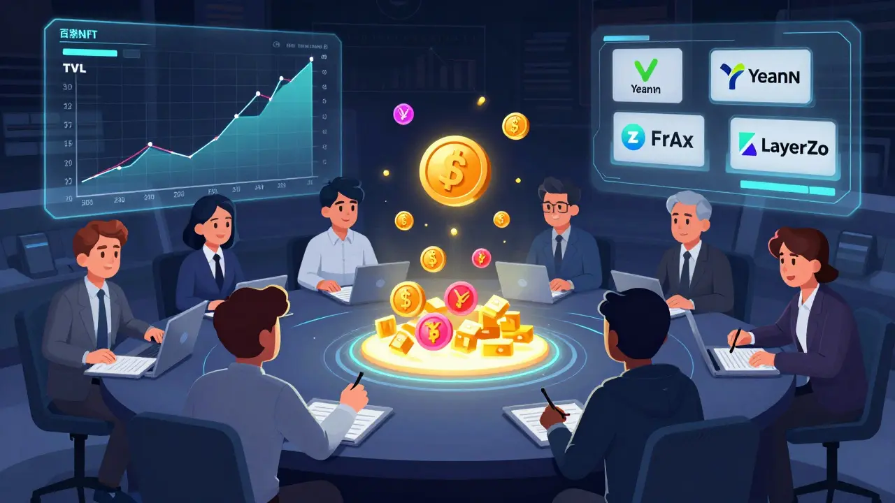 veNFT voters casting weighted votes to boost liquidity pools with incoming bribes in a DeFi control room.