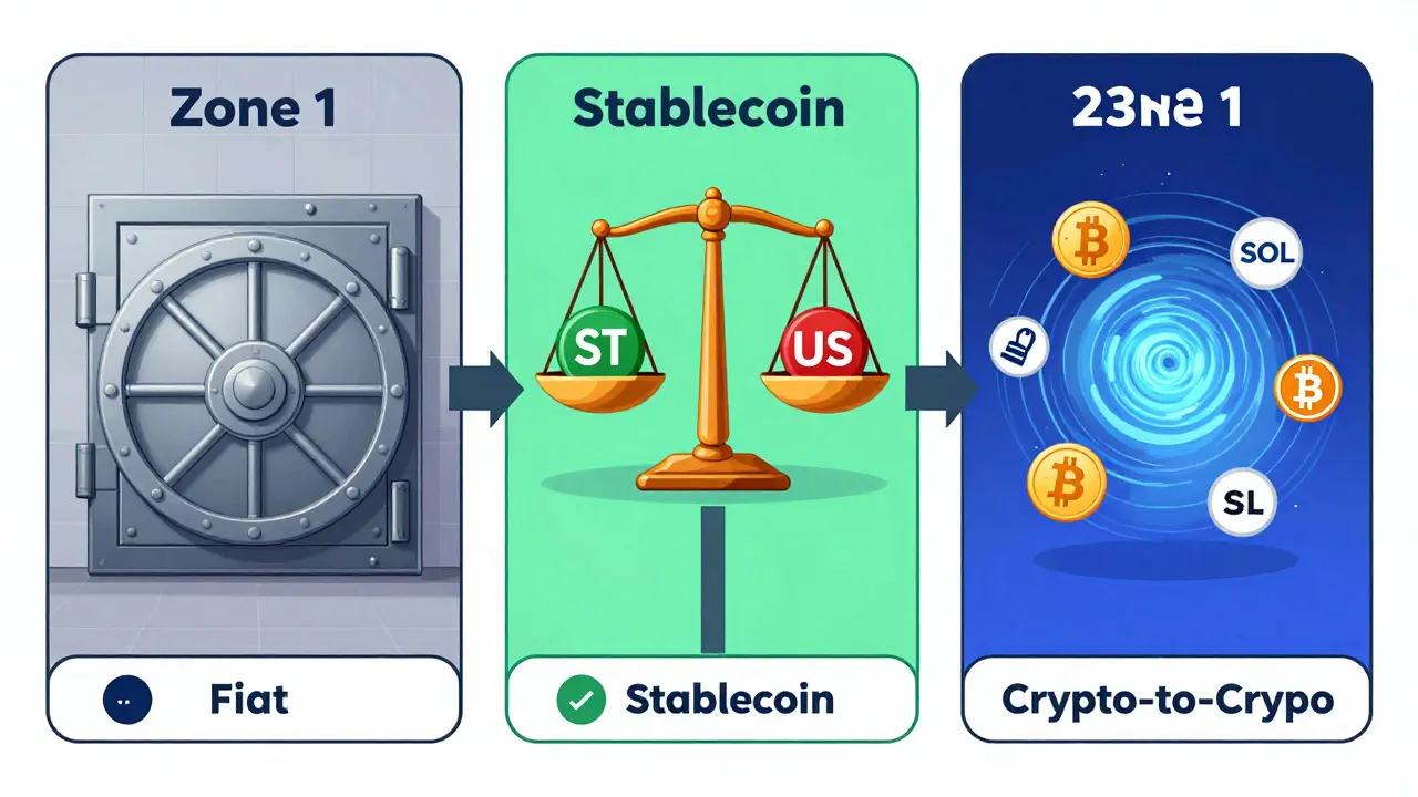 Comparison of fiat, stablecoin, and crypto pair risks