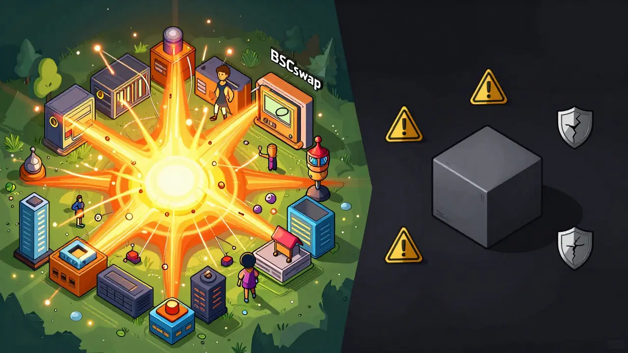 Diagram contrasting active exchange hub with isolated dormant platform