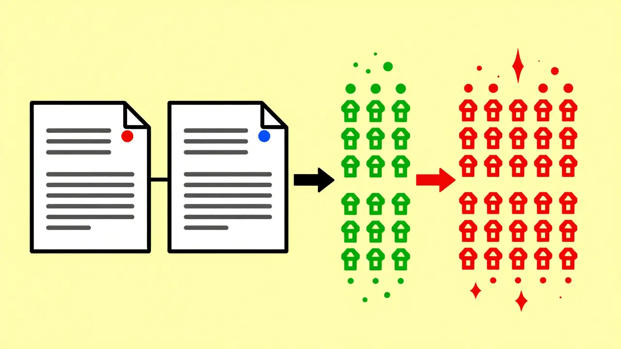 Diagram illustrating how a tiny input change causes a drastically different hash output