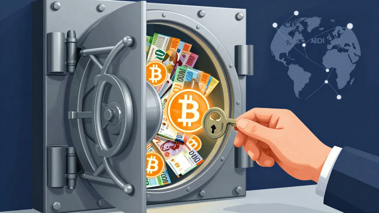 Diagram of crypto compliance, vault security, and global data sharing