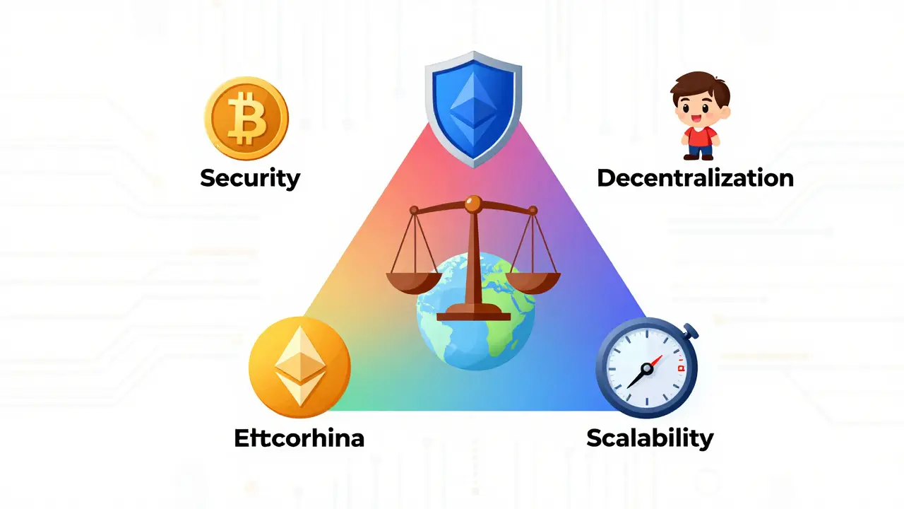 Diagram showing security, decentralization, and scalability