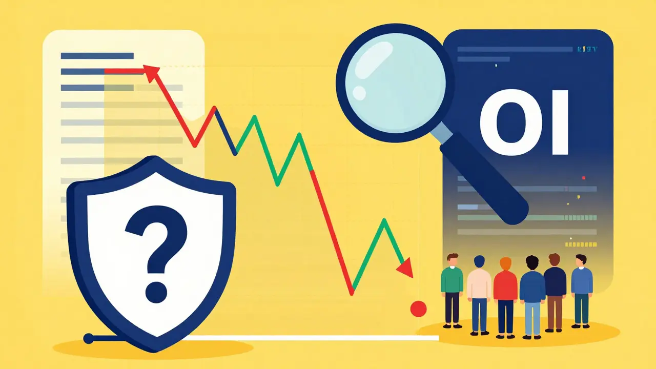 Graphic depicting volatile price charts, regulatory shields, and technical code symbols in a cartoon style.