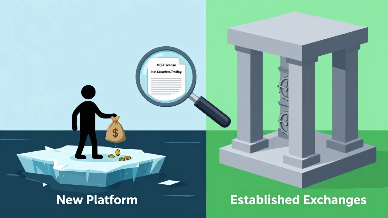 Illustration comparing risky new platforms to established exchanges with security