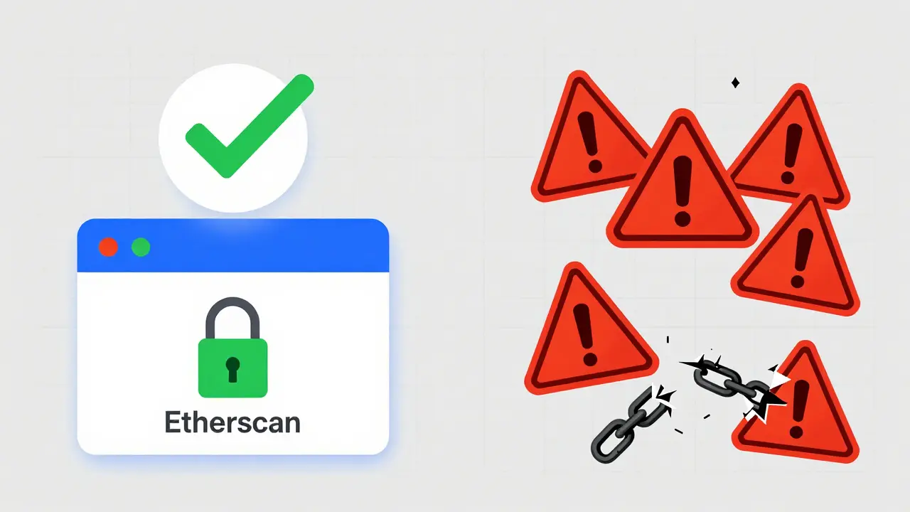 Illustration comparing safe crypto verification vs scams