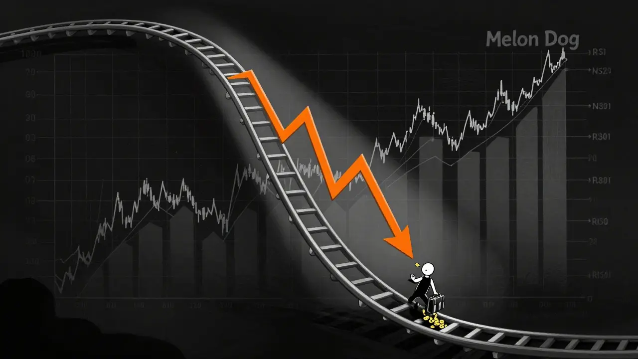 Illustration of a steep price chart crashing down into darkness