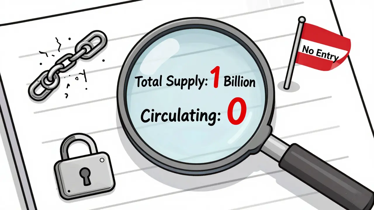 Magnifying glass revealing zero circulating supply anomaly in crypto data