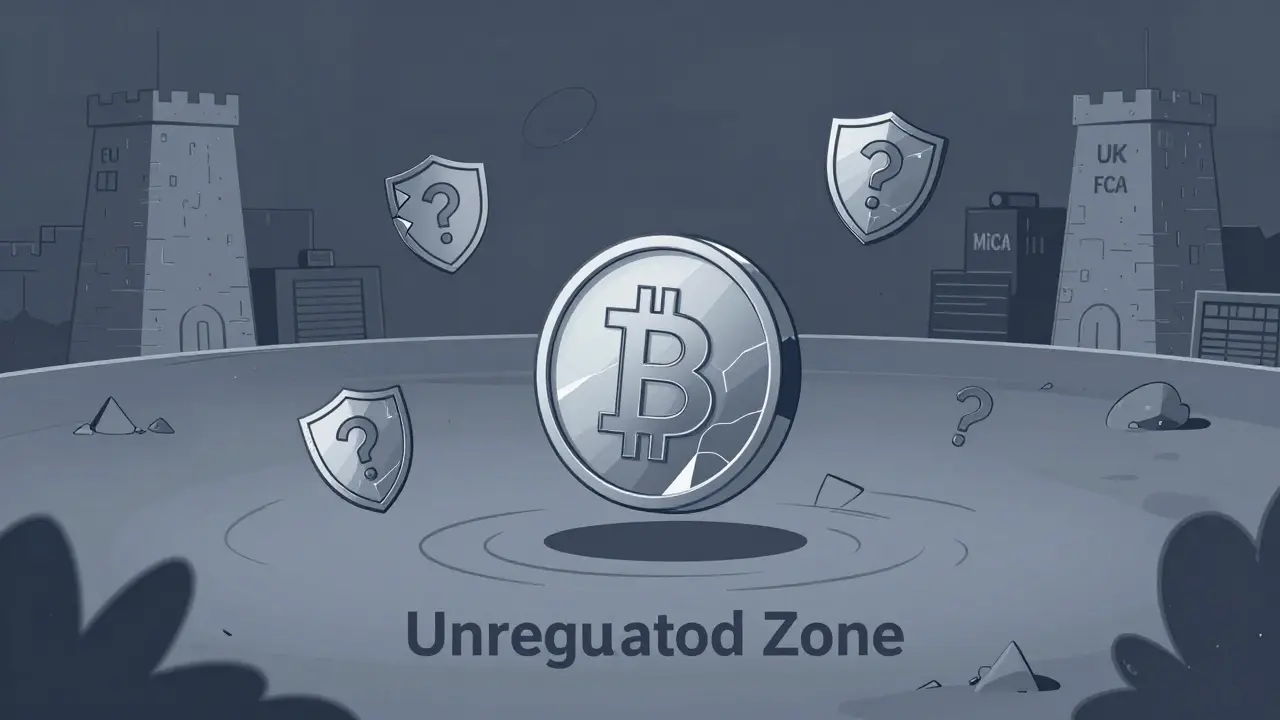 Schematic drawing of unregulated crypto trading in a void without protection