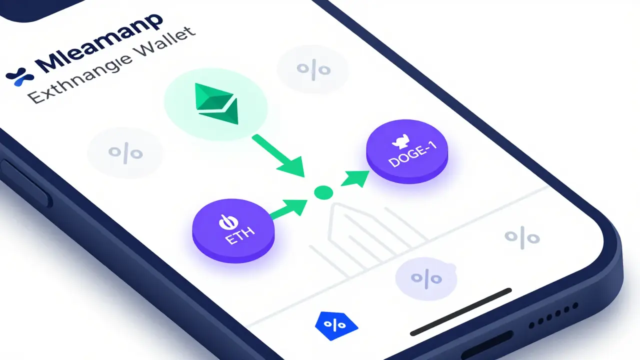 Schematic illustration of swapping ETH for DOGE-1 on a decentralized exchange.