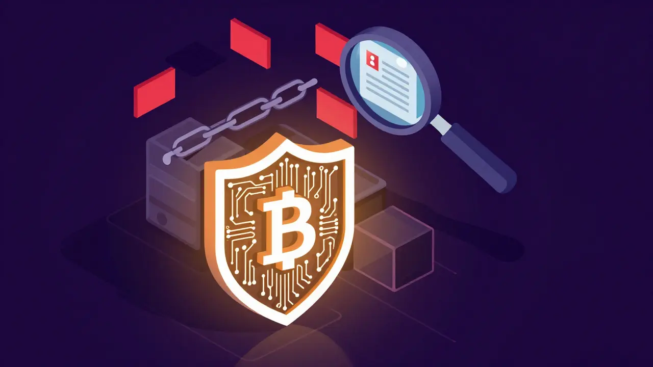 Security shield protecting digital wallet from blockchain scams