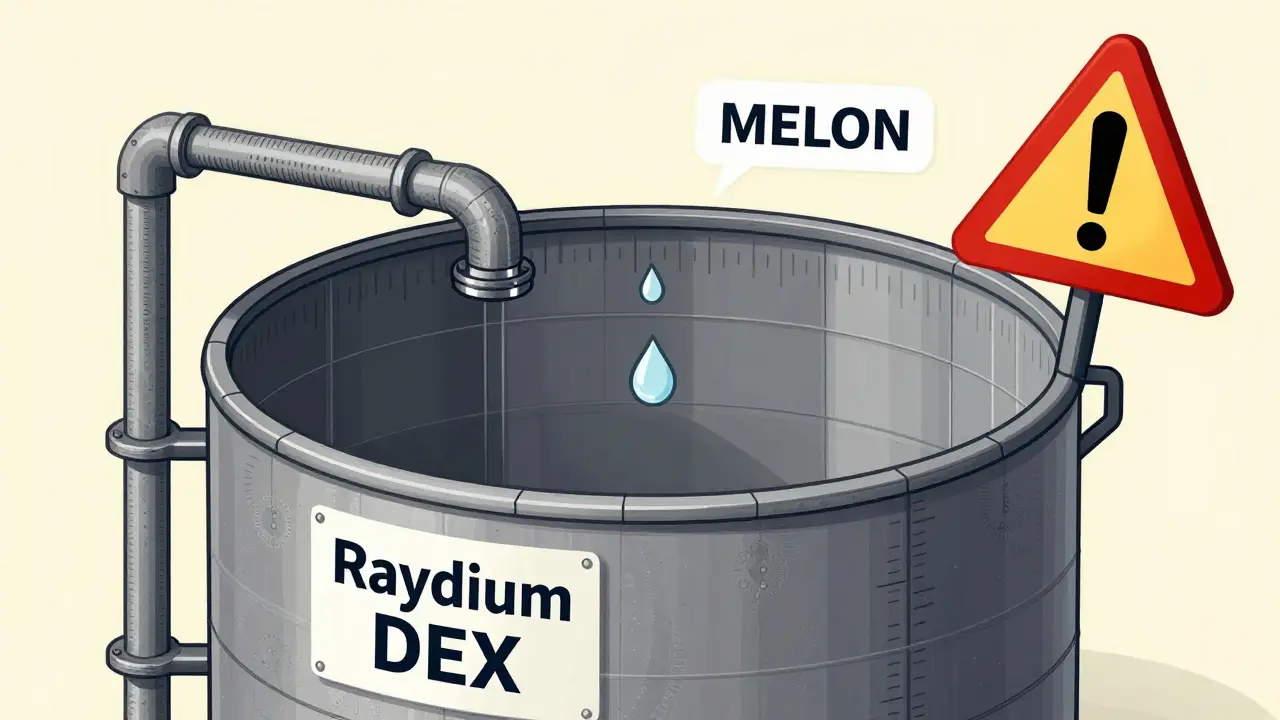 Technical diagram showing a tiny drop in an empty liquidity tank