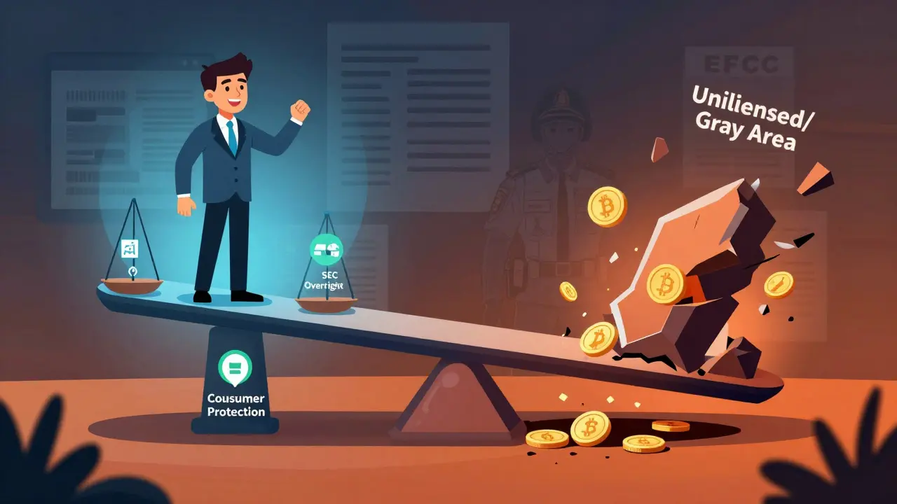 Cartoon showing risks of using unlicensed crypto platforms