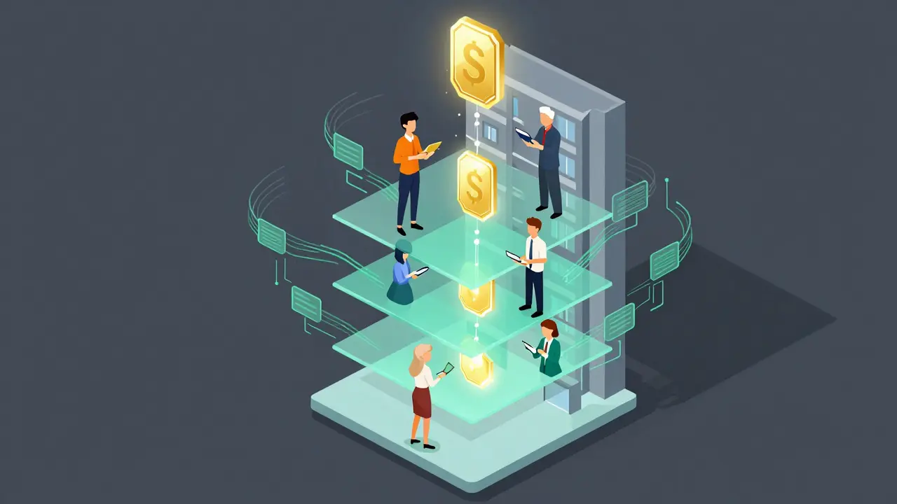 Concept art of fractional real estate ownership via tokens