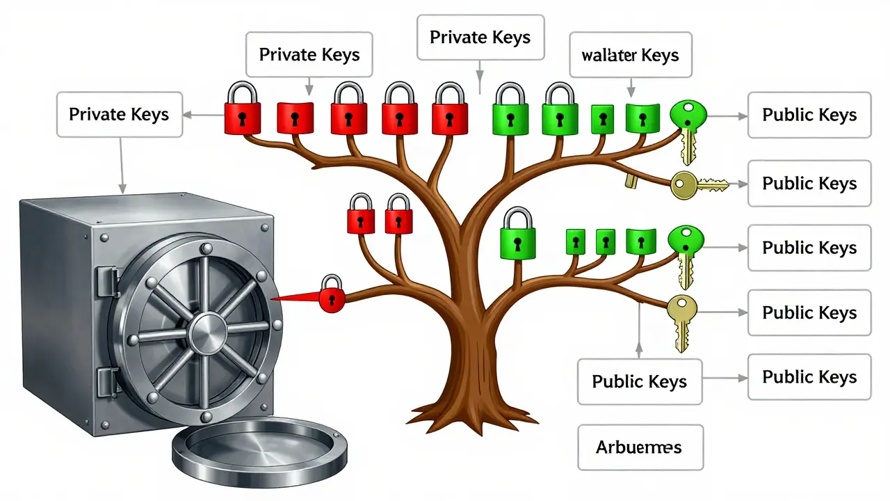 Diagram of HD wallet key derivation separating private and public keys