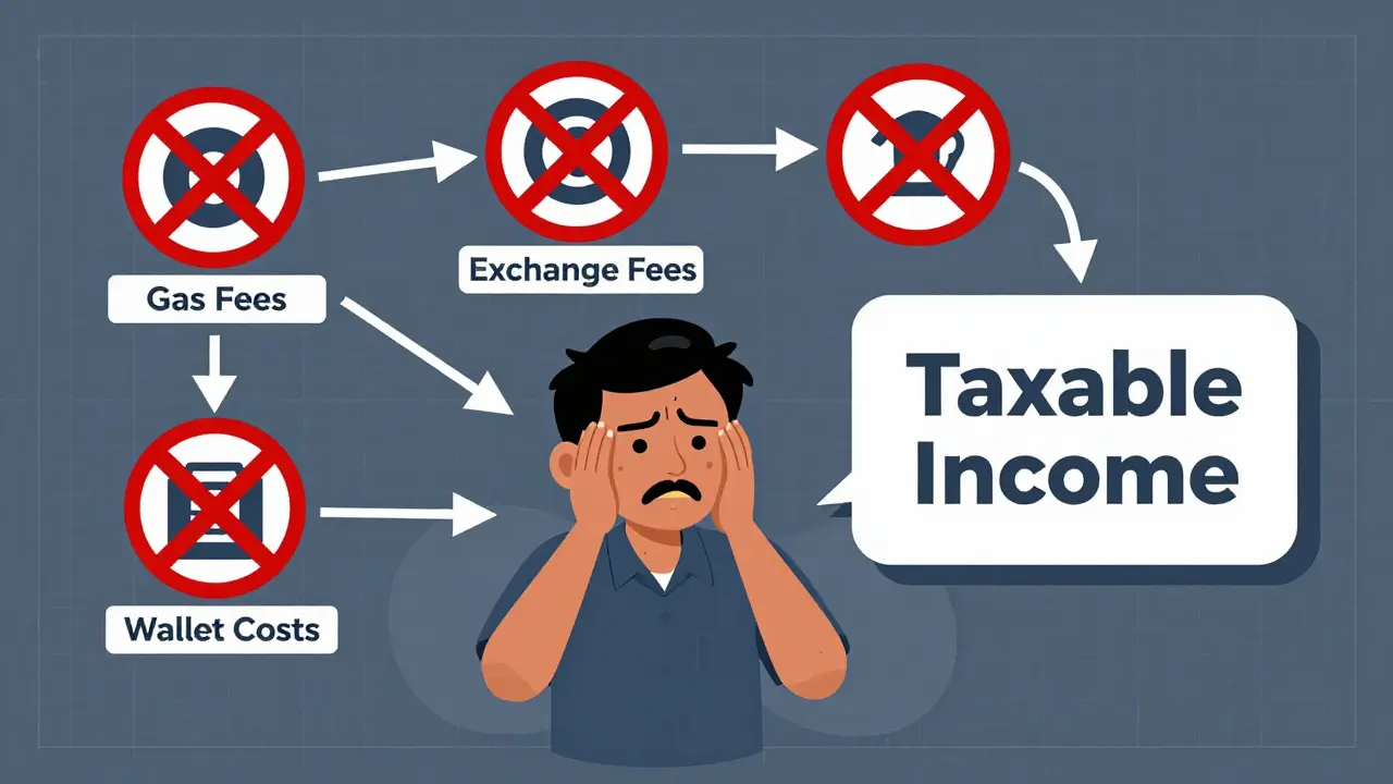 Diagram showing non-deductible fees like gas and exchange costs for traders