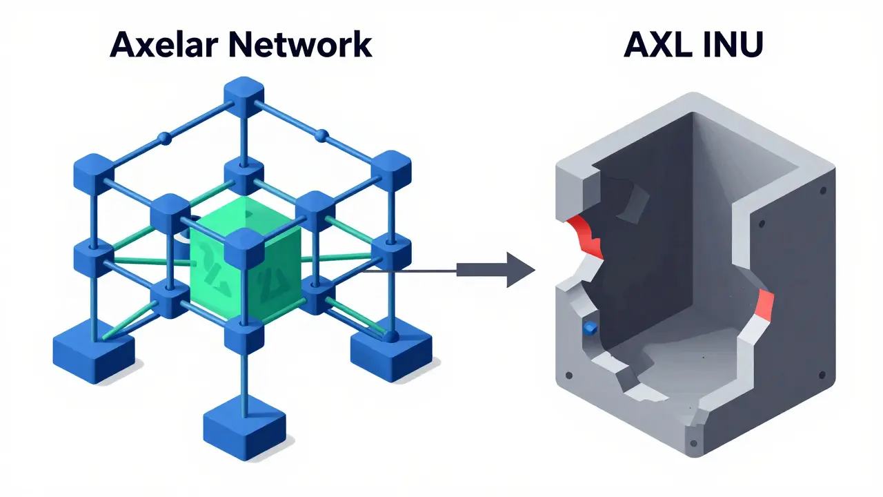 Exploded view comparing legitimate blockchain network vs fake token shell