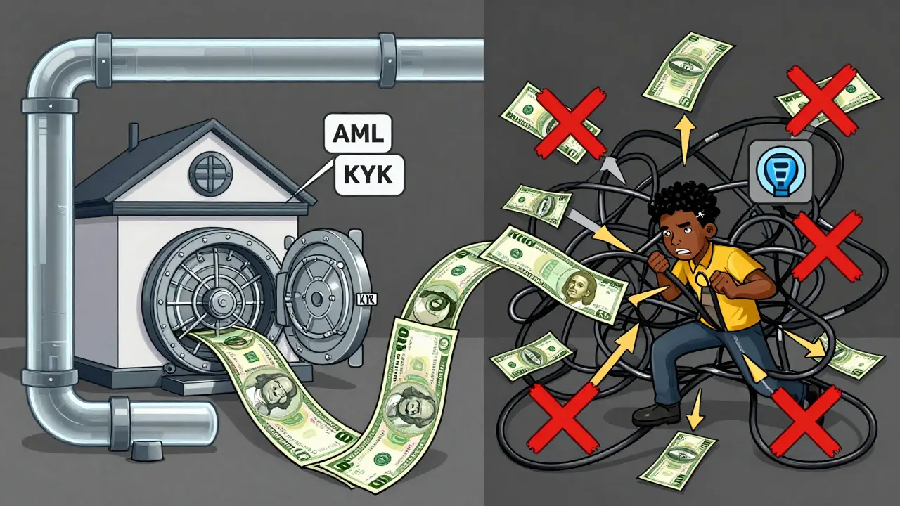 Illustration comparing licensed vs restricted crypto trading flows