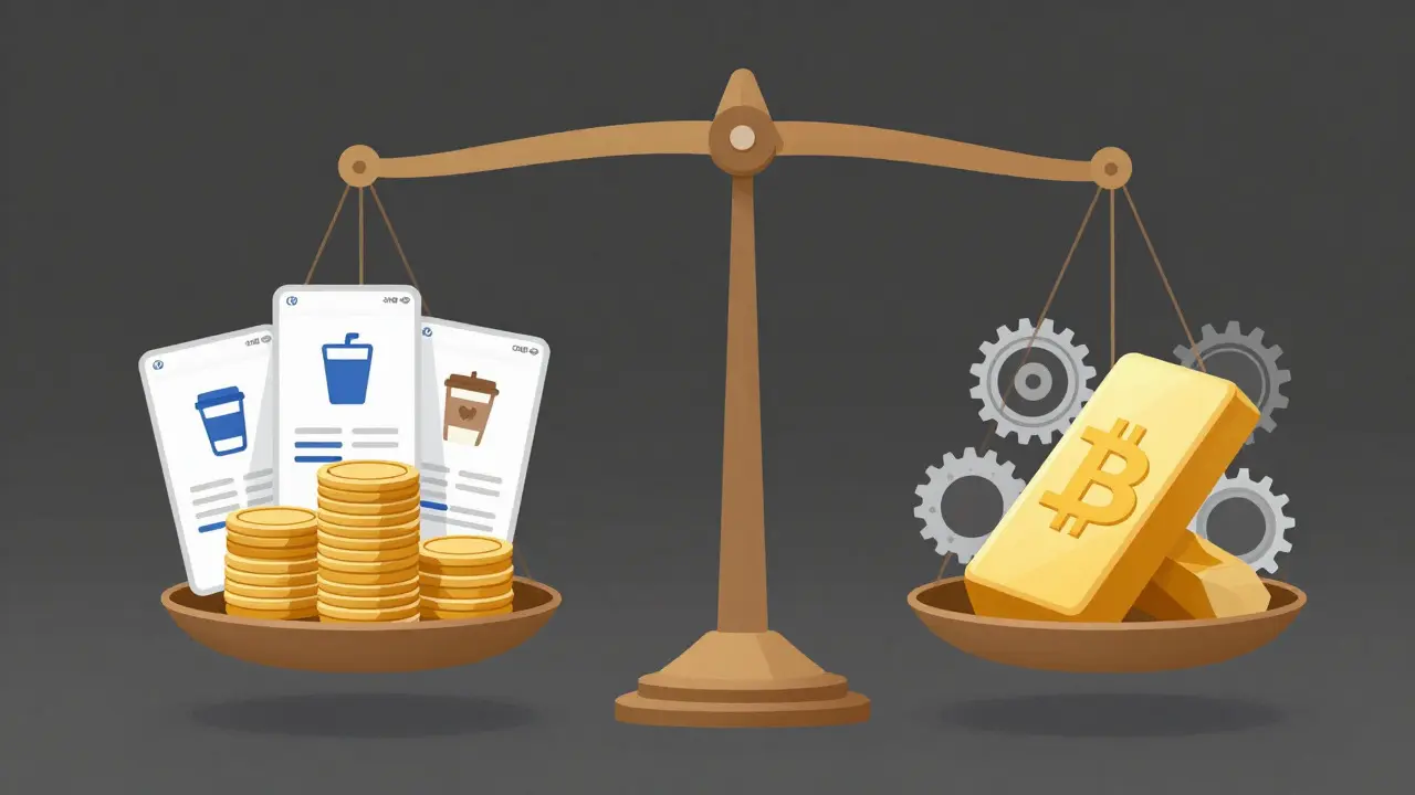 Balanced scale showing CBDC for daily use and Bitcoin as store of value