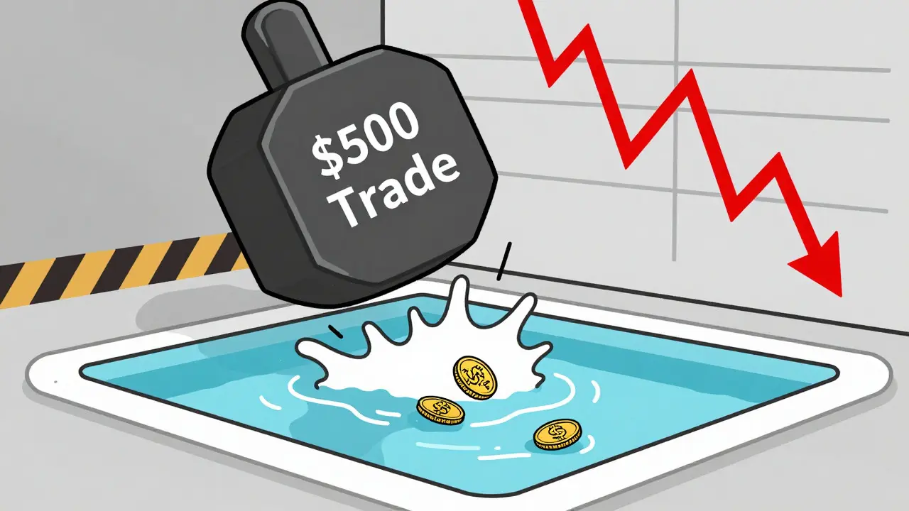 Cartoon showing a tiny liquidity pool being overwhelmed by a large trade