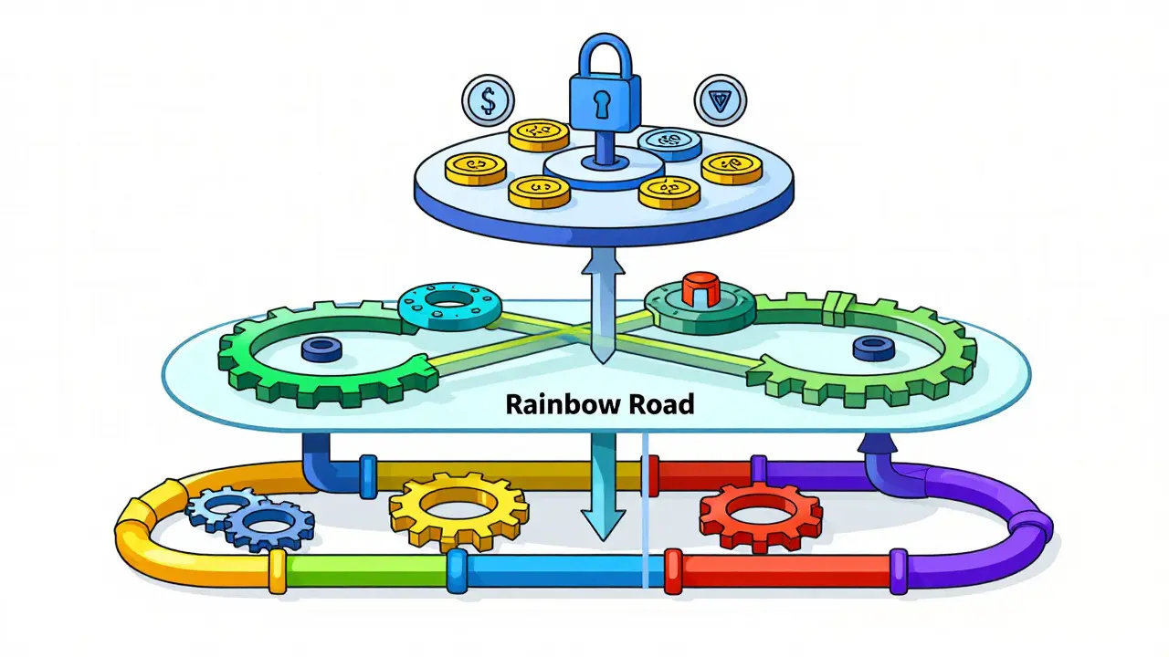 Diagram of cross-chain DeFi architecture with governance layers
