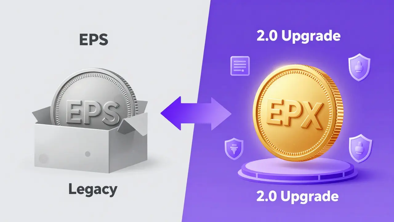 Diagram showing the migration from legacy EPS token to upgraded EPX token