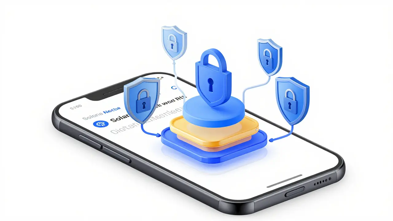 Exploded view of a secure crypto wallet with safety locks