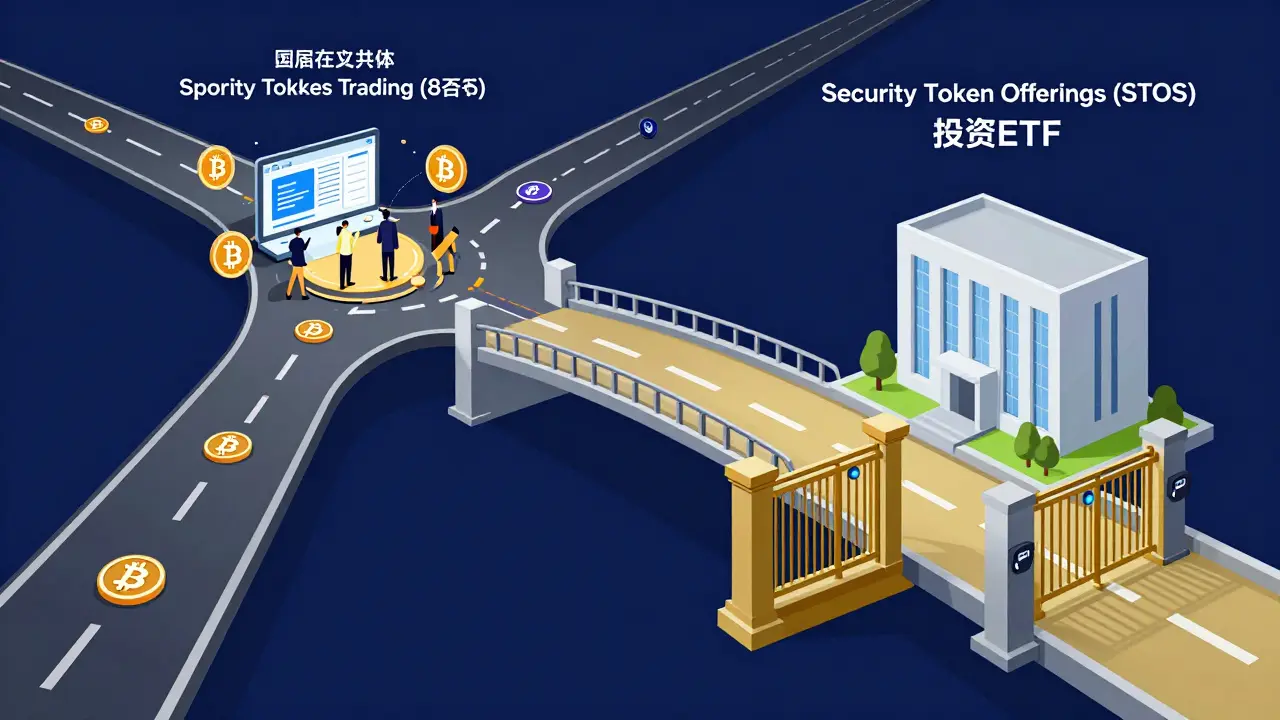 Illustration comparing spot crypto trading and security token pathways