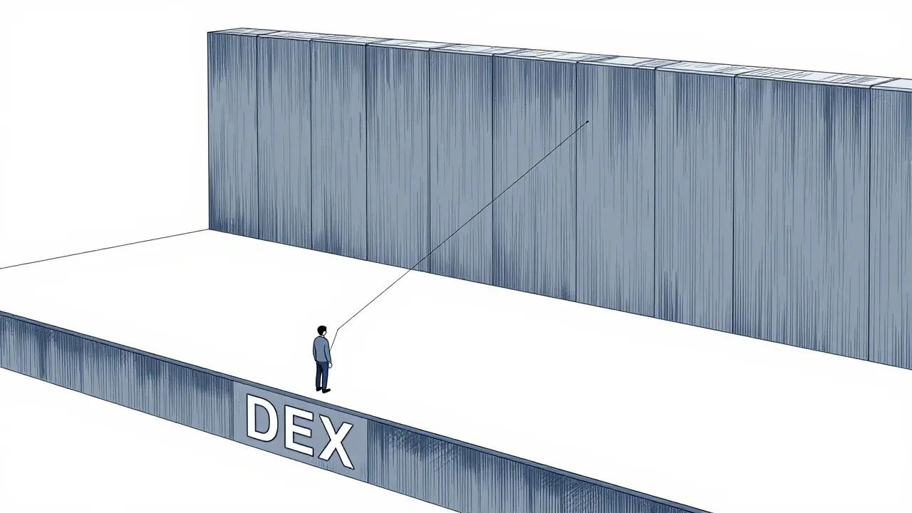 Illustration of a lone trader on an empty decentralized exchange platform