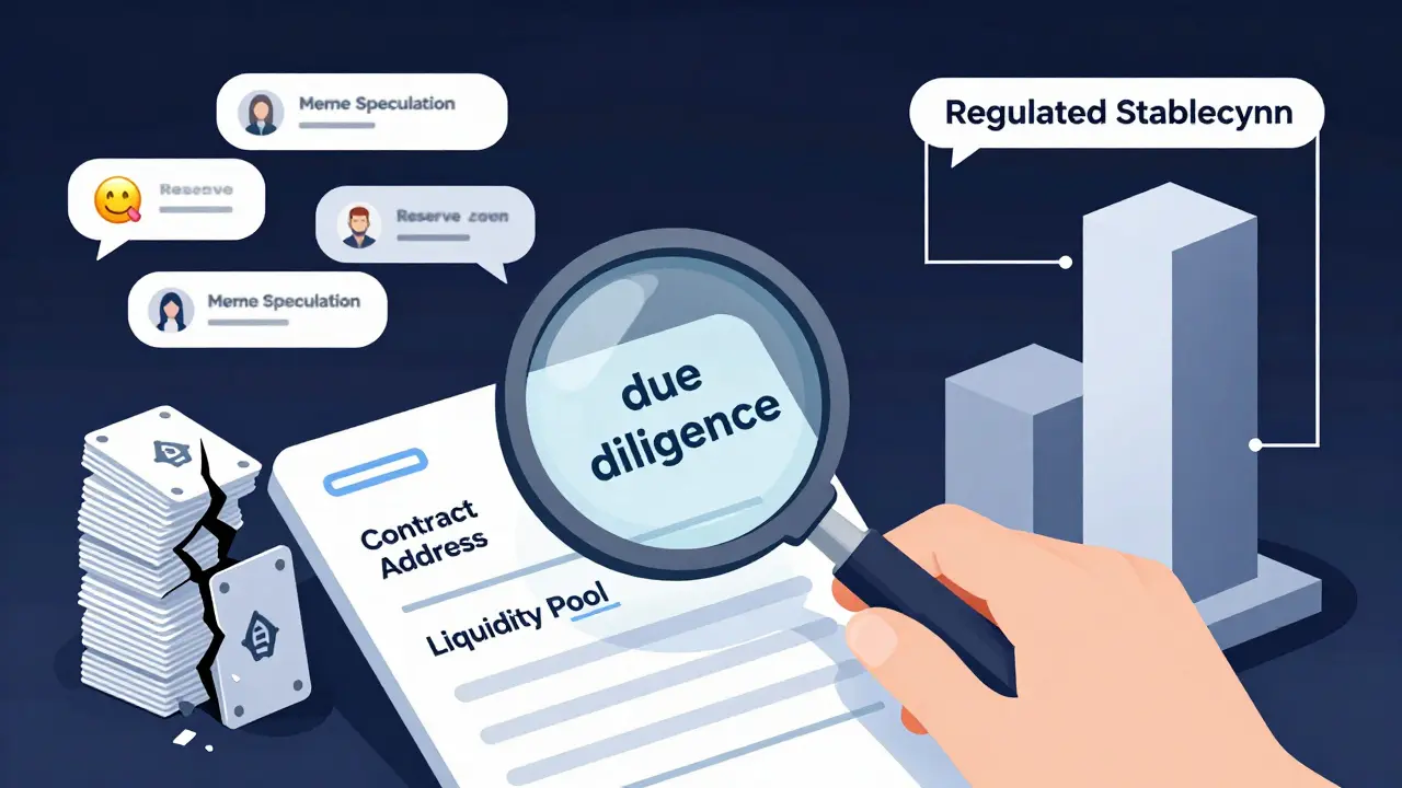 Illustration of crypto due diligence with magnifying glass on ledger