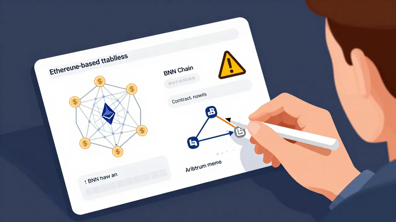 Schematic diagram showing blockchain network risks and wallet warnings