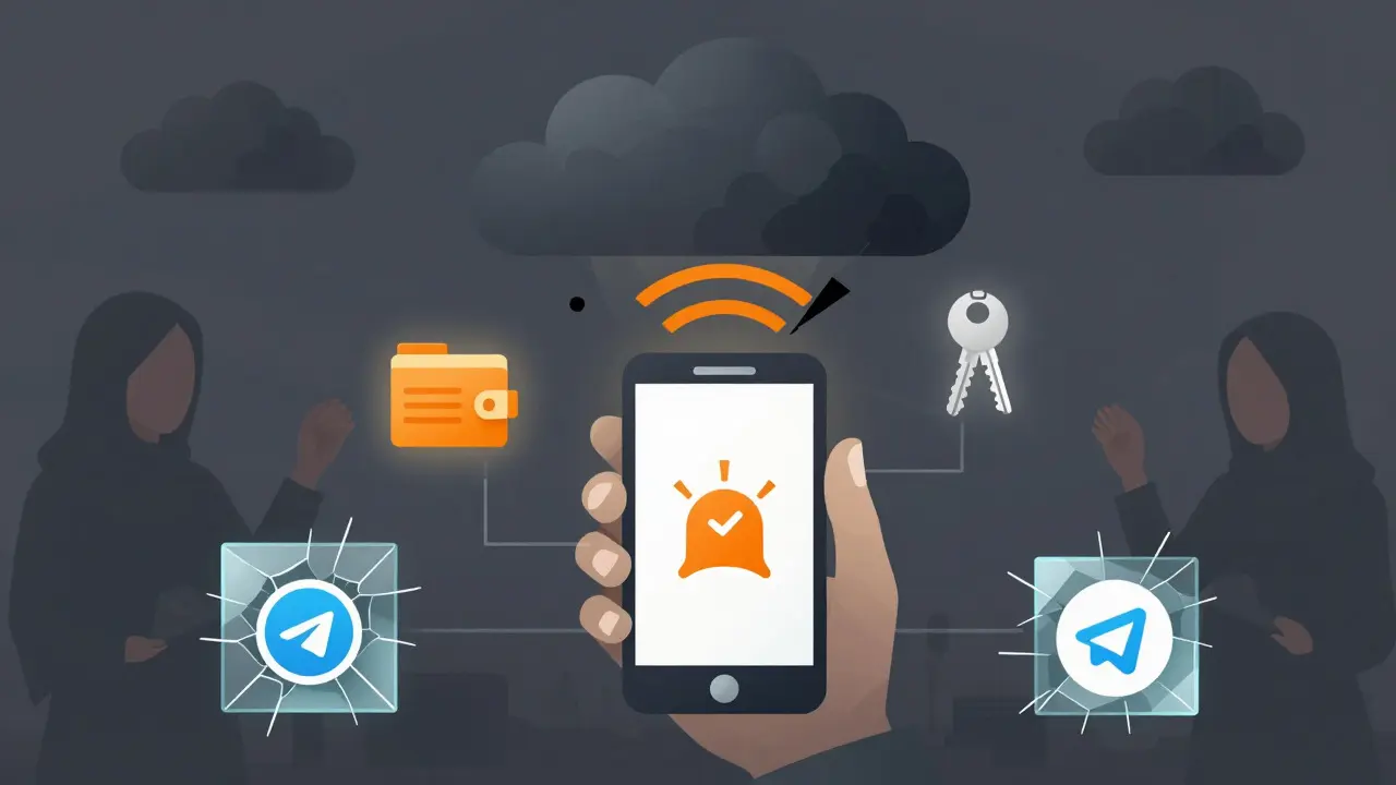 Schematic showing internet blackouts disrupting digital wallet usage
