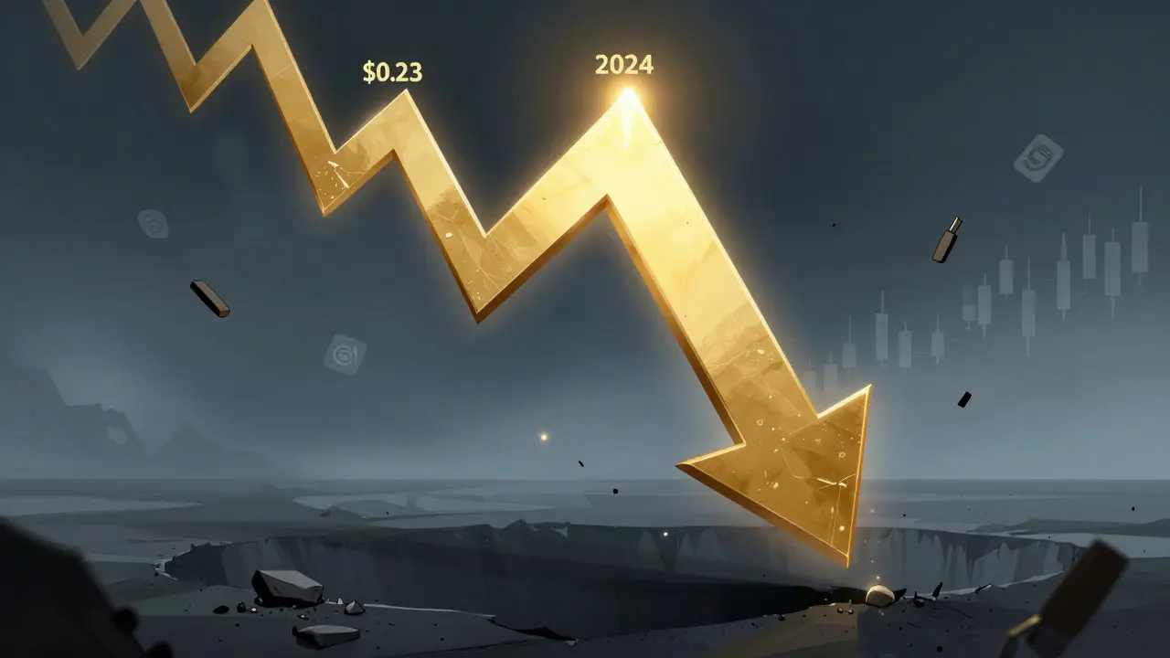 Steep downward arrow illustrating crypto price crash