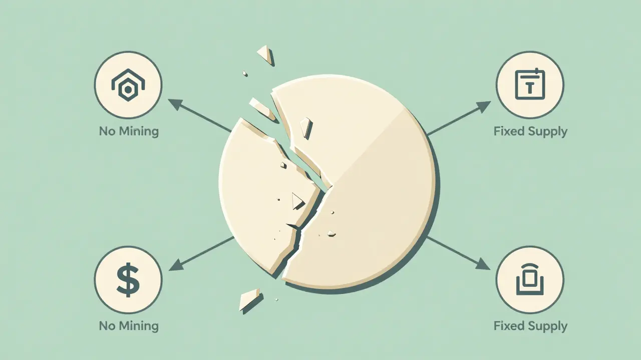 Technical diagram showing fragmented token supply and fixed structure