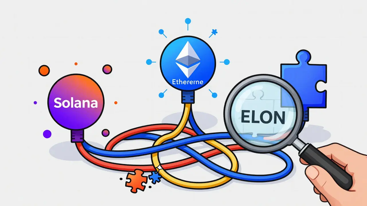 Diagram showing tangled connections between different blockchain networks
