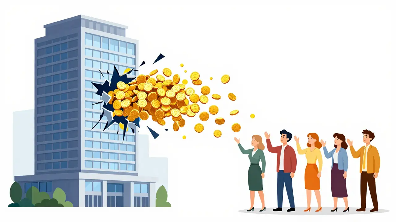 Illustration of a building broken into tokens for fractional ownership